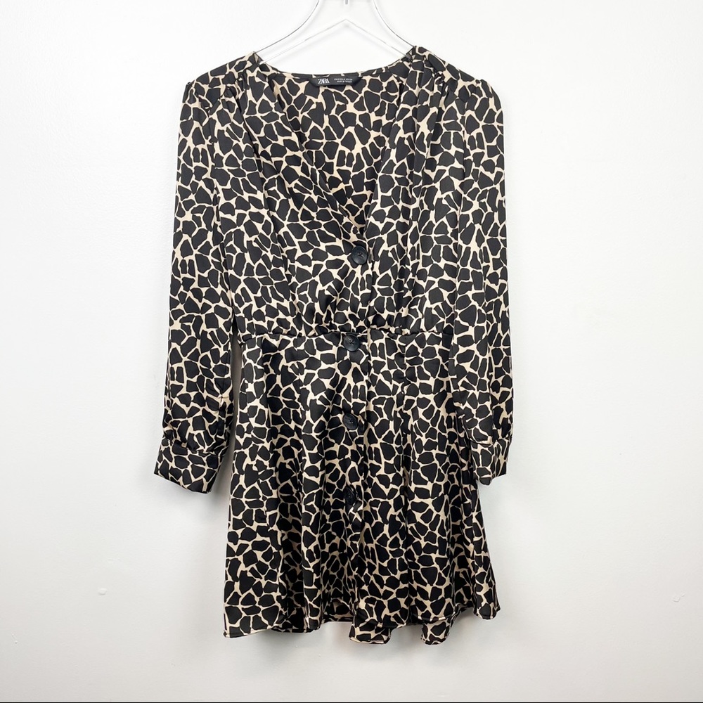 Zara Long Sleeve Giraffe Animal Print Dress, M